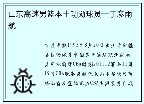 山东高速男篮本土功勋球员—丁彦雨航